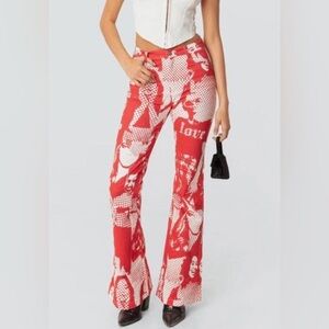 Edikted Faux Leather Pants (Red and White)
